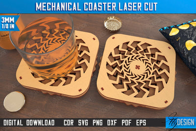 Multilayered Drink Coaster | 3D Design Coaster Laser Cut | Mechanical Style Coaster | CNC File SVG Fly Design 