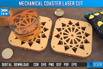 Multilayered Drink Coaster | 3D Design Coaster Laser Cut | Mechanical Style Coaster | CNC File SVG Fly Design 