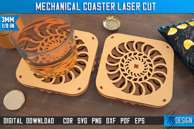 Multilayered Drink Coaster | 3D Design Coaster Laser Cut | Mechanical Style Coaster | CNC File SVG Fly Design 