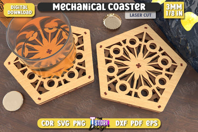 Multilayered Drink Coaster | 3D Design Coaster Laser Cut | Mechanical Style Coaster | CNC File SVG The T Store Design 