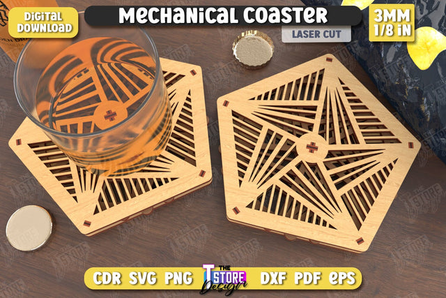 Multilayered Drink Coaster | 3D Design Coaster Laser Cut | Mechanical Style Coaster | CNC File SVG The T Store Design 