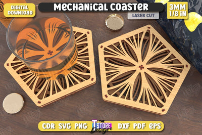 Multilayered Drink Coaster | 3D Design Coaster Laser Cut | Mechanical Style Coaster | CNC File SVG The T Store Design 