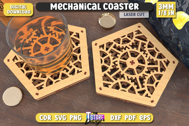Multilayered Drink Coaster | 3D Design Coaster Laser Cut | Mechanical Style Coaster | CNC File SVG The T Store Design 