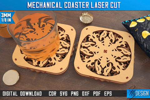 Multilayered Drink Coasters Bundle | 3D Design Coaster Laser Cut | Mechanical Style Coaster | CNC Files SVG Fly Design 