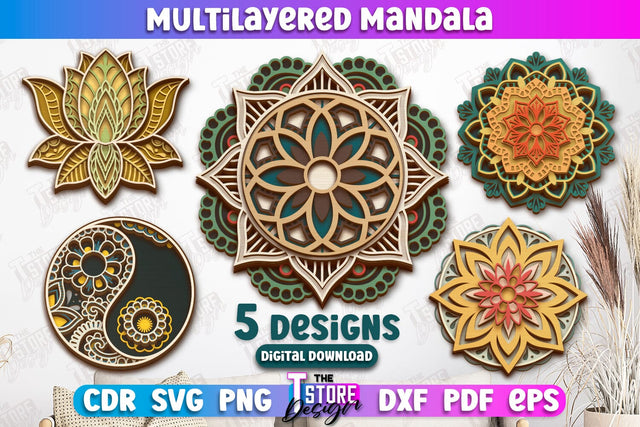 Multilayered Mandala Bundle | Detailed Mandala Design | Wall Art | CNC Files SVG The T Store Design 