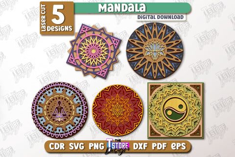 Multilayered Mandala Laser Cut Bundle | Detailed Mandala Design | Wall Art | CNC Files SVG The T Store Design 
