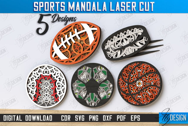 Multilayered Sports Mandala Laser Cut Bundle | Detailed Mandala Design | Wall Art | CNC Files SVG Fly Design 