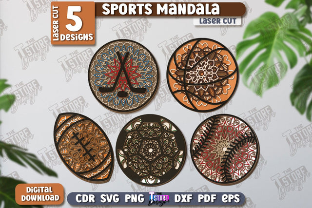 Multilayered Sports Mandala Laser Cut Bundle | Detailed Mandala Design | Wall Art | CNC Files SVG The T Store Design 