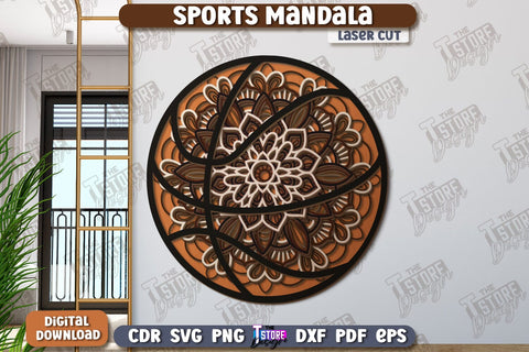 Multilayered Sports Mandala Laser Cut Bundle | Detailed Mandala Design | Wall Art | CNC Files SVG The T Store Design 