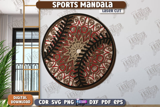 Multilayered Sports Mandala Laser Cut | Detailed Mandala Design | Wall Art | Baseball | CNC Files SVG The T Store Design 