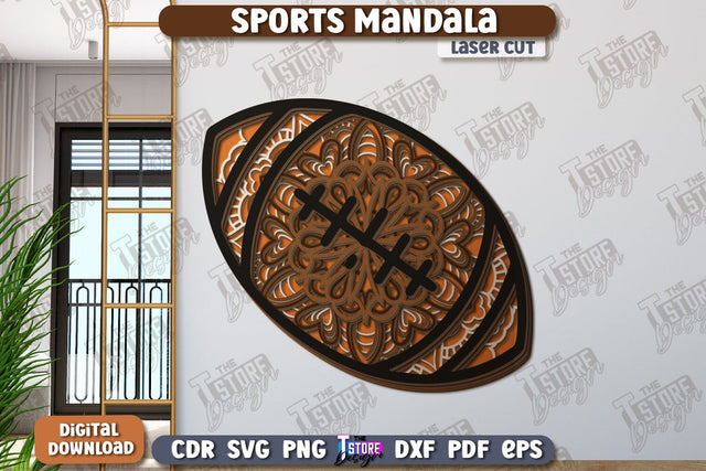 Multilayered Sports Mandala Laser Cut | Detailed Mandala Design | Wall Art | Football | CNC Files SVG The T Store Design 