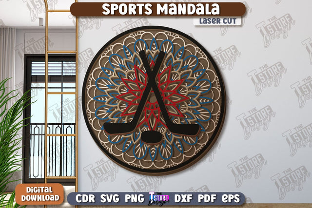 Multilayered Sports Mandala Laser Cut | Detailed Mandala Design | Wall Art | Hockey | CNC Files SVG The T Store Design 