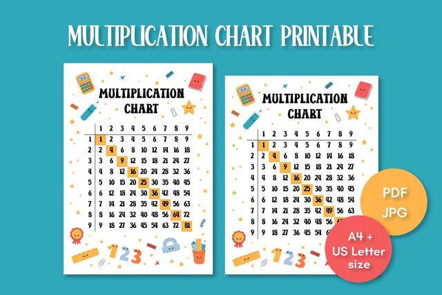 Multiplication Chart Printable PDF | Math Table for Kids | Multiplication Pythagorean Square US Letter A4 Worksheet for School Students JPG Sublimation AnnaViolet_store 