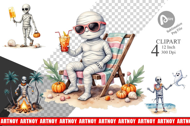 Mummy Beach Holiday Clipart Sublimation artnoy 