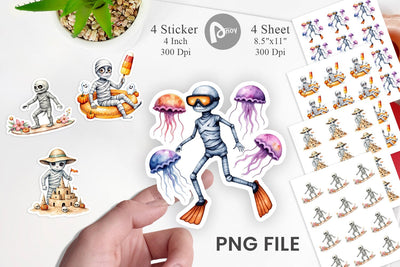 Mummy Beach Holiday Sticker Sublimation artnoy 
