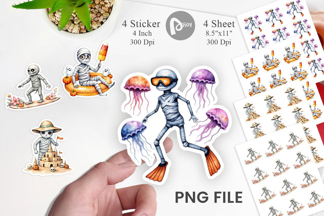 Mummy Beach Holiday Sticker Sublimation artnoy 