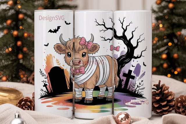 Mummy Cow Halloween 20oz Tumbler Wrap Sublimation DesignSVG 
