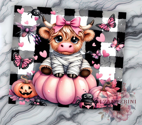 Mummy Cow, Pink Highland Cow, Halloween Decor, Tumbler Wrap, Digital Download, PNG File, Cute Cow, Fall Vibes Sublimation Li Zamperini 