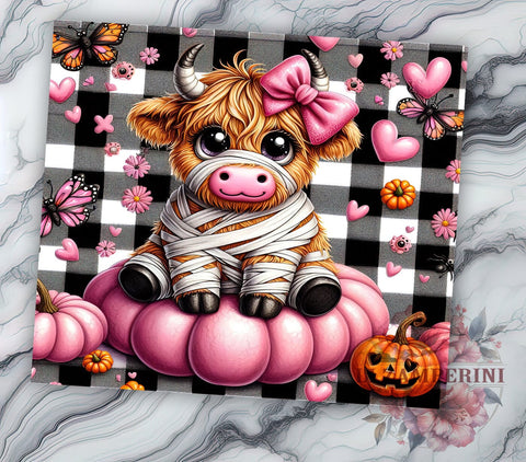 Mummy Cow, Pink Highland Cow, Halloween Decor, Tumbler Wrap, Digital Download, PNG File, Cute Cow, Fall Vibes Sublimation Li Zamperini 