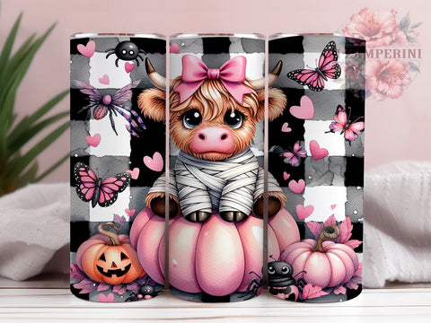 Mummy Cow, Pink Highland Cow, Halloween Decor, Tumbler Wrap, Digital Download, PNG File, Cute Cow, Fall Vibes Sublimation Li Zamperini 