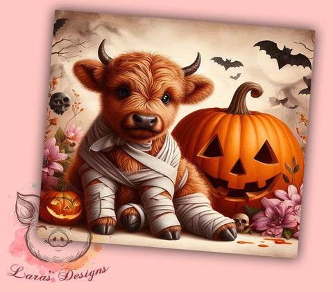 Mummy Highland Cow 20 oz Skinny Tumbler Sublimation Design, Straight & Tapered Tumbler Png, Halloween Highland Cow Tumbler Png, Digital Download PNG Sublimation Lara' s Designs 