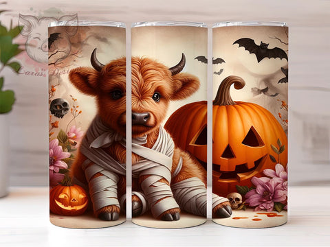 Mummy Highland Cow 20 oz Skinny Tumbler Sublimation Design, Straight & Tapered Tumbler Png, Halloween Highland Cow Tumbler Png, Digital Download PNG Sublimation Lara' s Designs 