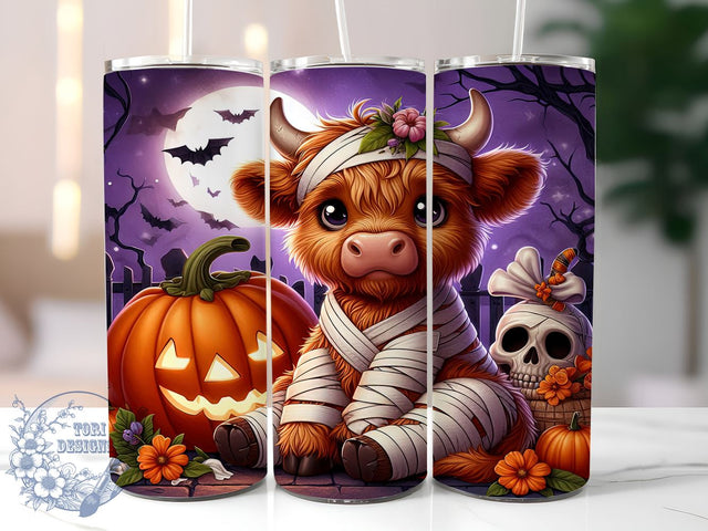 Mummy Highland Cow 20oz Skinny Tumbler PNG, Highland Cow Tumbler Sublimation Wrap, Straight & Tapered Tumbler Wrap, Instant Digital Download Sublimation ToriDesigns 