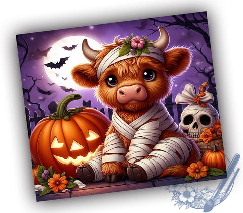 Mummy Highland Cow 20oz Skinny Tumbler PNG, Highland Cow Tumbler Sublimation Wrap, Straight & Tapered Tumbler Wrap, Instant Digital Download Sublimation ToriDesigns 