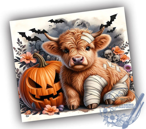 Mummy Highland Cow 20oz Skinny Tumbler PNG, Highland Cow Tumbler Sublimation Wrap, Straight & Tapered Tumbler Wrap, Instant Digital Download Sublimation ToriDesigns 