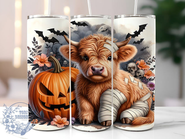 Mummy Highland Cow 20oz Skinny Tumbler PNG, Highland Cow Tumbler Sublimation Wrap, Straight & Tapered Tumbler Wrap, Instant Digital Download Sublimation ToriDesigns 