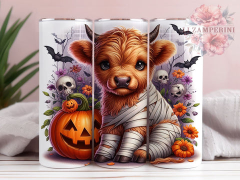 Mummy Highland Cow 20oz Tumbler Wrap PNG, Halloween Highland Cow Tumbler PNG Sublimation Design, Straight & Tapered Tumbler Wrap, Instant Digital Download Sublimation Li Zamperini 