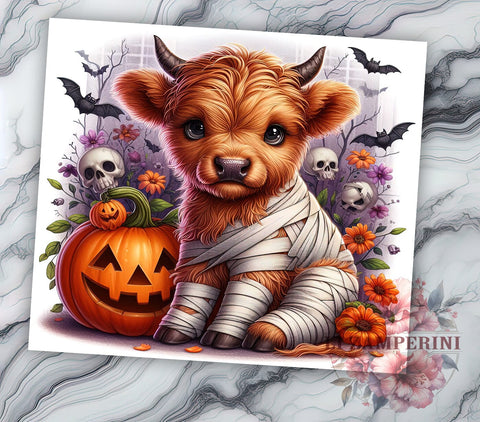 Mummy Highland Cow 20oz Tumbler Wrap PNG, Halloween Highland Cow Tumbler PNG Sublimation Design, Straight & Tapered Tumbler Wrap, Instant Digital Download Sublimation Li Zamperini 