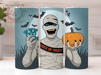 Mummy Trick or Treat Halloween Tumbler, Trick or Treat Wrap, Spooky Mummy Cup, Halloween Sublimation Design, 20oz Tumbler Wrap, Cute Mummy Drinkware, Trick or Treat Cup Sublimation Lara' s Designs 