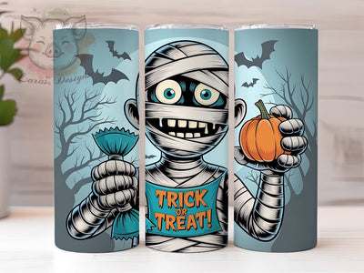 Mummy Trick or Treat Halloween Tumbler, Trick or Treat Wrap, Spooky Mummy Cup, Halloween Sublimation Design, 20oz Tumbler Wrap, Cute Mummy Drinkware, Trick or Treat Cup Sublimation Lara' s Designs 