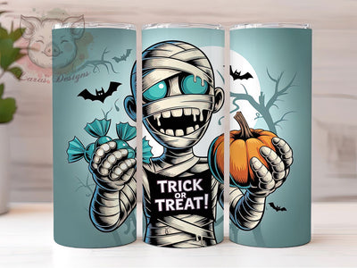 Mummy Trick or Treat Halloween Tumbler, Trick or Treat Wrap, Spooky Mummy Cup, Halloween Sublimation Design, 20oz Tumbler Wrap, Cute Mummy Drinkware, Trick or Treat Cup Sublimation Lara' s Designs 