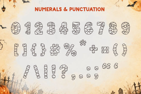 Mummy Wrap - Halloween Decorative Font (OTF, TTF & SVG Alphabet) Font AnningArts Design 