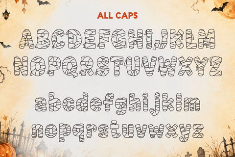 Mummy Wrap - Halloween Decorative Font (OTF, TTF & SVG Alphabet) Font AnningArts Design 