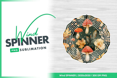 Mushroom autumn leaves wind spinner round Sublimation Regulrcrative 