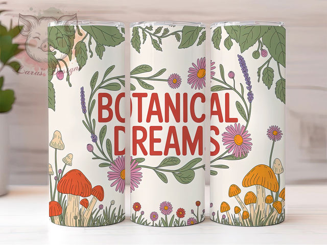 Mushroom Botanical Nature Tumbler, Botanical Tumbler, Nature Tumbler, 20oz Sublimation, Floral Tumbler, Botanical Dreams, Nature Lover Tumbler Sublimation Lara' s Designs 