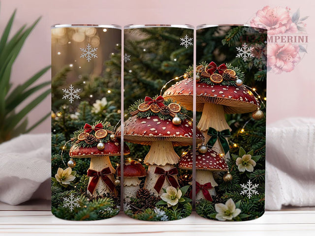 Mushroom Christmas 20oz Tumbler, Christmas Mushrooms, Whimsical Holiday, Festive Forest, Rustic Winter, Seasonal Pattern, 20oz Wrap, Sublimation Tumbler Sublimation Li Zamperini 