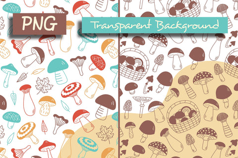 Mushroom Doodle Seamless Patterns EPS JPG PNG Digital Pattern Rin Green 