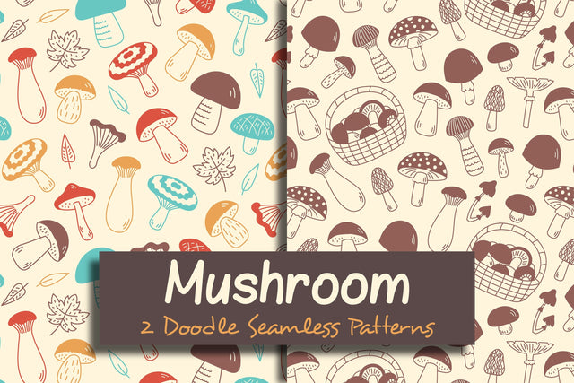 Mushroom Doodle Seamless Patterns EPS JPG PNG Digital Pattern Rin Green 