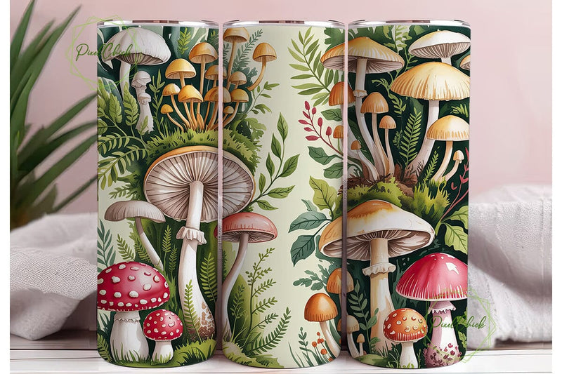 Mushroom Forest Botanical Tumbler Wrap Sublimation PixelChick 