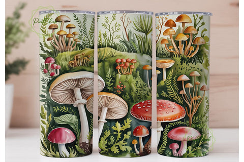 Mushroom Forest Botanical Tumbler Wrap Sublimation PixelChick 