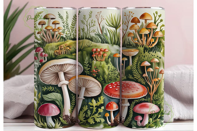 Mushroom Forest Botanical Tumbler Wrap Sublimation PixelChick 
