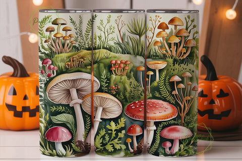 Mushroom Forest Botanical Tumbler Wrap Sublimation PixelChick 