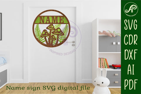 Mushroom forest layered name sign svg laser SVG APInspireddesigns 