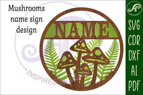 Mushroom forest layered name sign svg laser SVG APInspireddesigns 