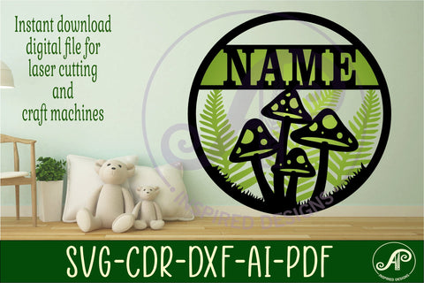 Mushroom forest layered name sign svg laser SVG APInspireddesigns 
