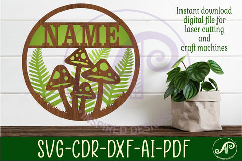 Mushroom forest layered name sign svg laser SVG APInspireddesigns 